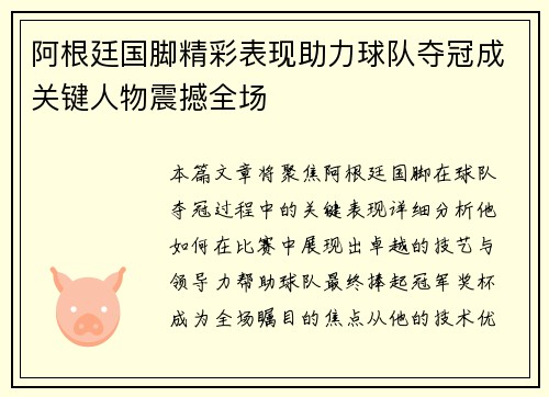 阿根廷国脚精彩表现助力球队夺冠成关键人物震撼全场