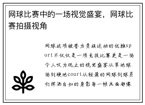 网球比赛中的一场视觉盛宴，网球比赛拍摄视角